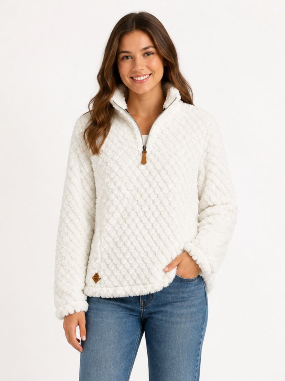 Simply Southern White Plush Sherpa Quarter Zip Pullover Women’s Medium